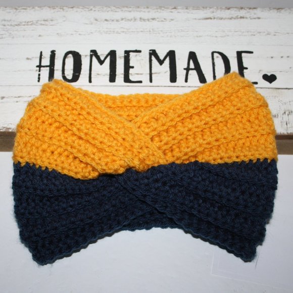 Yellow and Blue Twisted ear warmer headband crochet - Picture 1 of 4